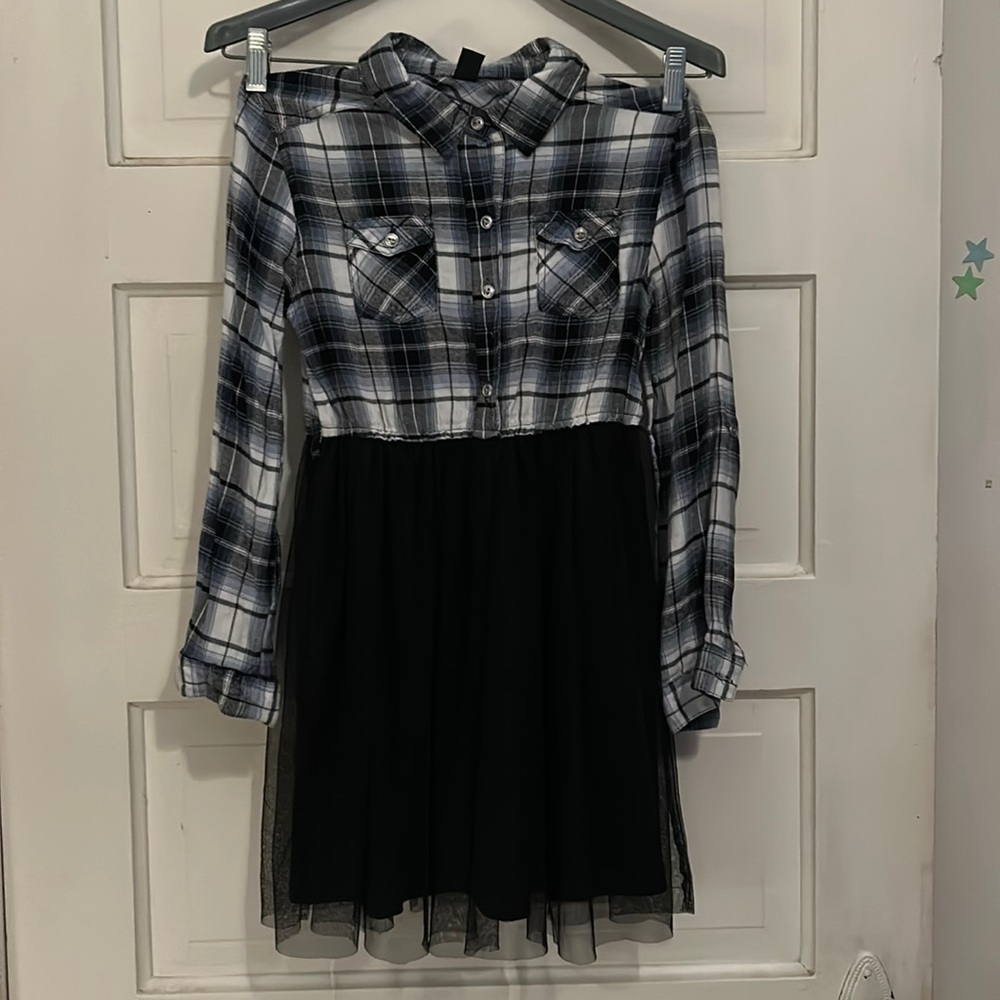 Star Ride, 10/12, Blue & Black Flannel and Tulle Dress